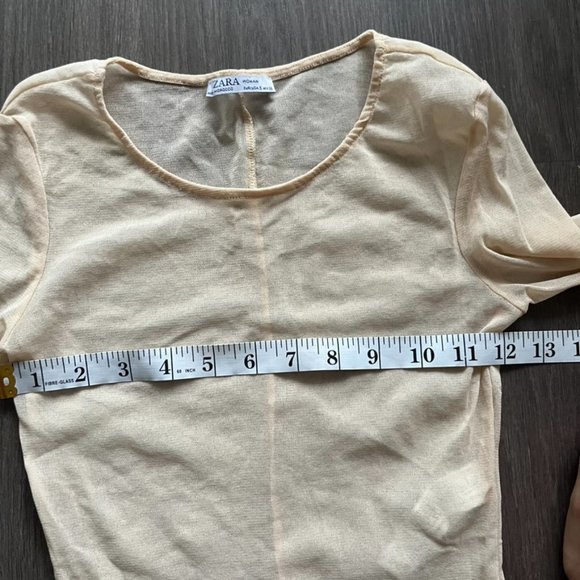 ZARA Nude Long-Sleeve Mesh/See-Through Top - Picture 4 of 9